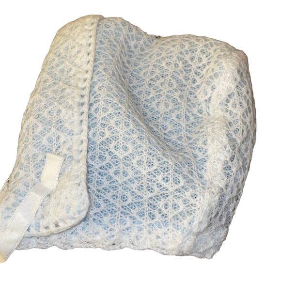 Knit Baby Bonnet With Ribbon Made in Great Britain Vintage Cottagecore Blue - Picture 2 of 5